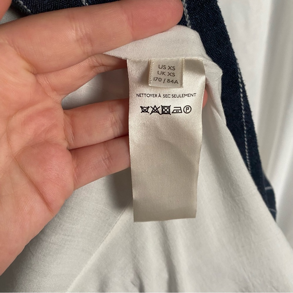 FREE PEOPLE Stella Striped Frayed Hem Blue Blazer Size XS Linen Coastal Office - Picture 11 of 11